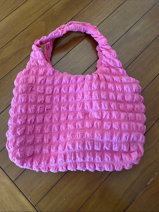 Handbags - Pink Bubble Textured Ruched Mini Tote Bag | Soft Plush Shoulder Purse